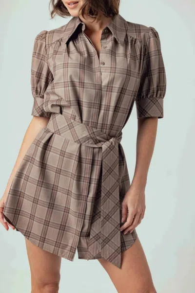 Sundays Kambry Mini Dress In Mocha Plaid In Burgundy