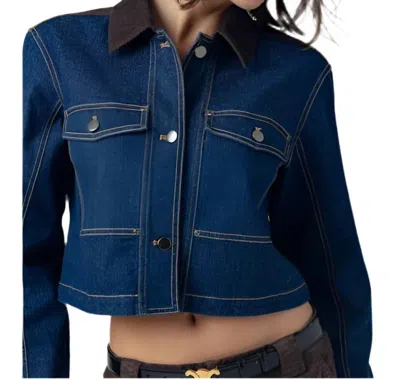 Sundays Klea Button Front Jacket In Denim/chocolate In Blue