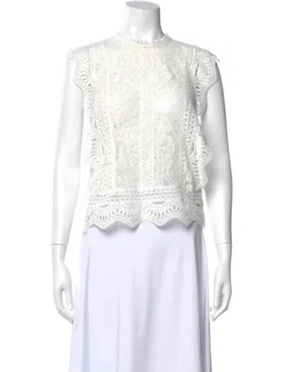 Pre-owned Sundays Lace Pattern Mock Neck Top In White
