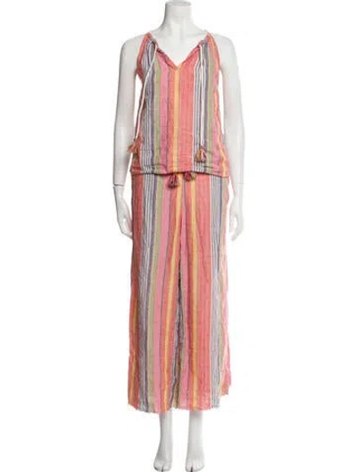 Pre-owned Sundays Linen Striped Pant Set In Orange