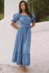 Sundays Meline Puff-sleeve Off-the-shoulder Midi Dress