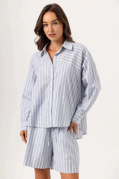 Sundays Oversized Adora Shirt In Slate Stripe In Blue