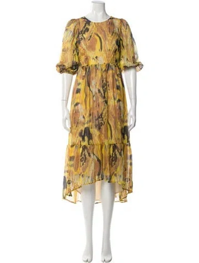 Pre-owned Sundays Printed Midi Length Dress In Yellow