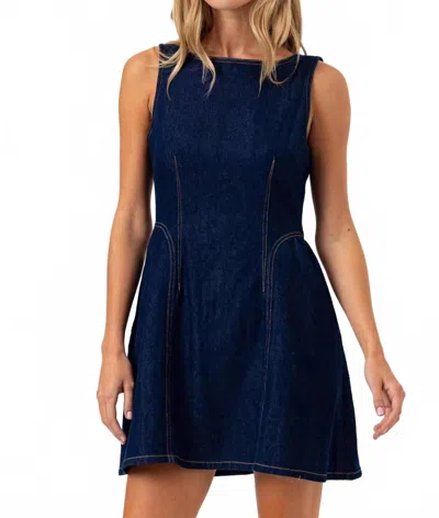 Sundays Rae Mini Dress In Dark Wash Denim In Blue