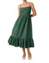 Sundays Shirred Top Tiered Midi Dress In Green In Green