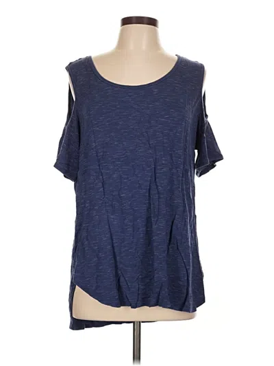 Pre-owned Sundays Short Sleeve Top Blue Cold Shoulder Neckline Tops