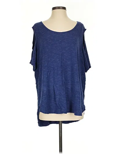Pre-owned Sundays Short Sleeve Top Blue Cold Shoulder Neckline Tops