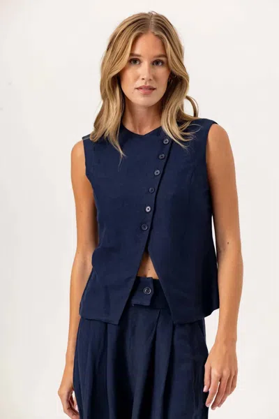 Sundays Silken Vest Top In Navy In Blue