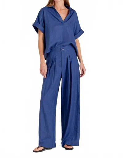 Sundays Vera Linen Top In Raincloud Blue