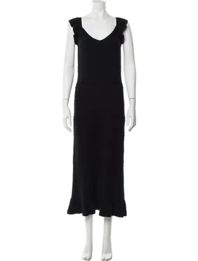 Pre-owned Sundays V-neck Midi Length Dress In Black