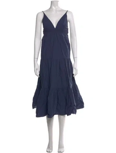 Pre-owned Sundays V-neck Midi Length Dress In Blue
