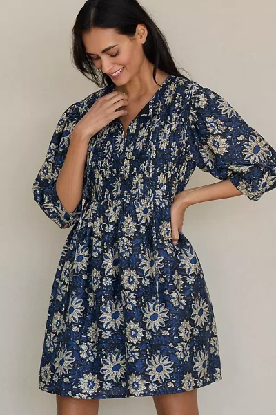 Sundays Zera Silk Blend Mini Dress In Blue
