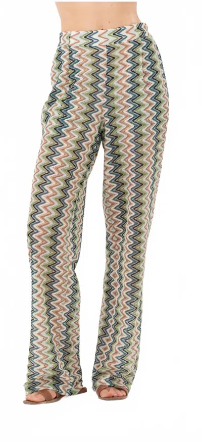 Sundays Zig Zag Print Mid Rise Wide Leg Pant In Green