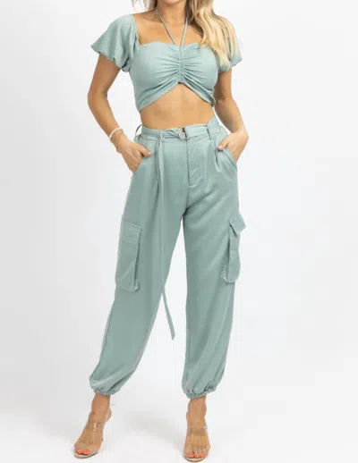 Sundayup Crop + Cargo Jogger Pant Set In Jade In Blue