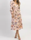 SUNDAYUP FLORAL BUCKLE MIDI DRESS IN BABY PINK