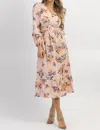 Sundayup Floral Buckle Midi Dress In Baby Pink In Multi