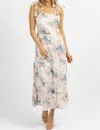 SUNDAYUP FLORAL EMBROIDERED TIE STRAP MIDI DRESS IN WHITE + PINK