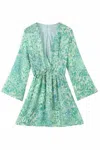 Sundayup Floral Long Sleeve Romper In Green In Green