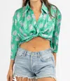 Sundayup Front Twist Crop Top In Green Patterned In Multi