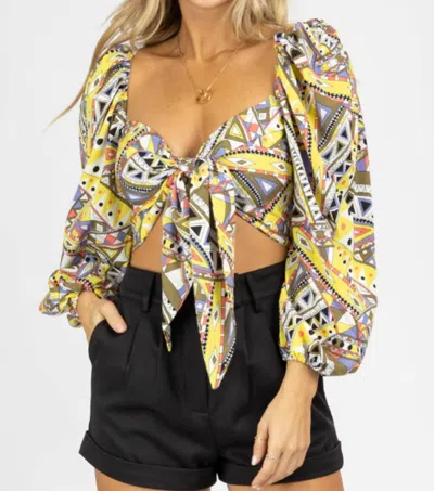 Sundayup Geometric Tie Front Blouse In Yellow In Black
