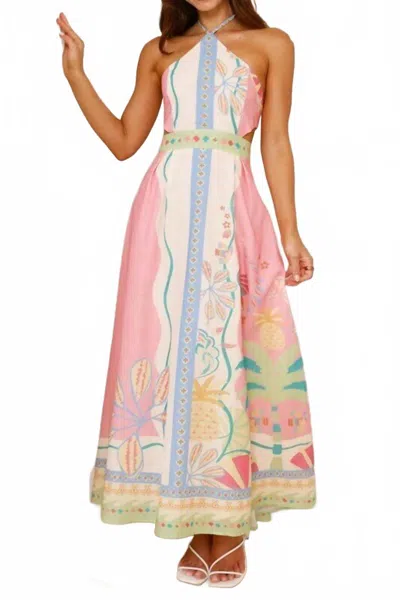 Sundayup Heritage Halter Print Maxi Dress In Sugar Lips In Multi
