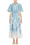 Sundayup Illuminate Embellished Short Sleeve Midi Dress In Blue In Blue