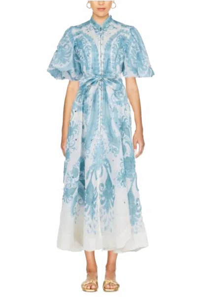 Sundayup Illuminate Embellished Short Sleeve Midi Dress In Blue