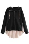 Sundayup Mckenna Contrast Front Zipper Hoodie Jacket In Black In Black