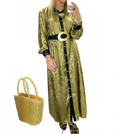 Sundayup Metallic Shirt Dress In Gold And Black In Green