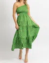SUNDAYUP ONE SHOULDER HOLLOW MIDI DRESS IN GREEN FLORAL PRINT