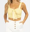 SUNDAYUP PLAID KNOTTED CROP TOP IN YELLOW