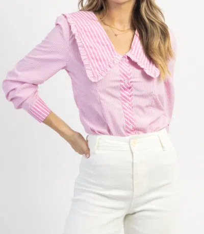 Sundayup Ruffle Button Down Blouse In Pink Striped