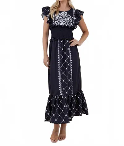 Sundayup Ruffle Midi Dress In Black And White In Blue