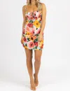 SUNDAYUP SIDE RUCHED SATIN MINI DRESS IN MULTIFLORAL