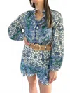 Sundayup Stacy Printed Long Sleeve And Shorts With Belt Set In Green In Blue