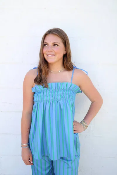 Sundayup Stevie Striped Cami Top In Blue And Green Stripes