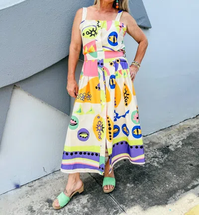 Sundayup Sunny Escapades Printed Midi Dress In Multicolor