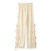 Sundayup Women's Gingham Side Bow Pants In Light Sage