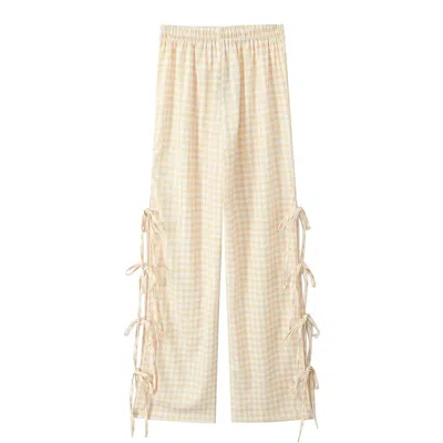 Sundayup Women's Gingham Side Bow Pants In Light Sage