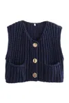 Sundayup Women's Golden Girl Knitted Vest In Navy In Blue