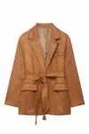 Sundayup Women's Solid Notched Collar Ultrasuede Jacket In Brown In Brown