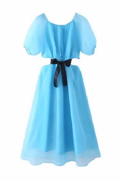 Sundayup Women's Solid Short Sleeve Cut Out Ribbon Dress In Light Blue
