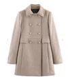 Sundayup Women's Windsor Double Breasted Button Coat In Oatmeal In Gray