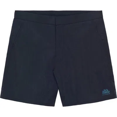Sundek Back Elastic Waist Swim Trunks In Blue