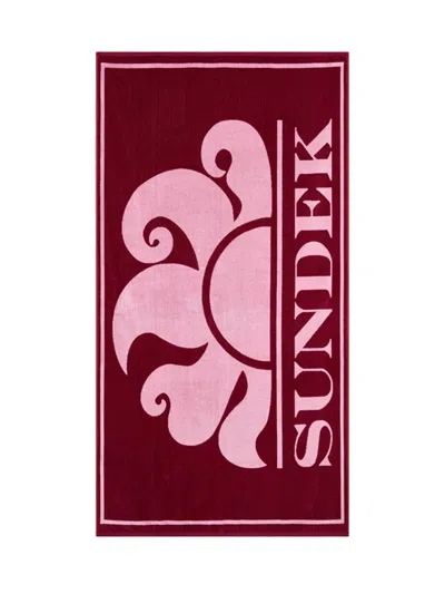 Sundek Beach Towel With Logo And Trim - Mini Size In Deep Scarlet