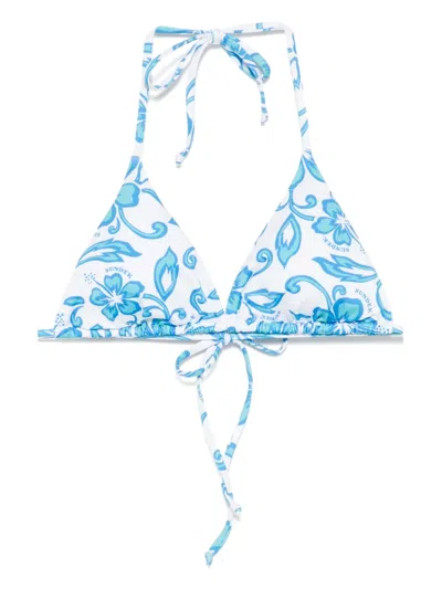 Sundek Floral-print Bikini Top In Blue