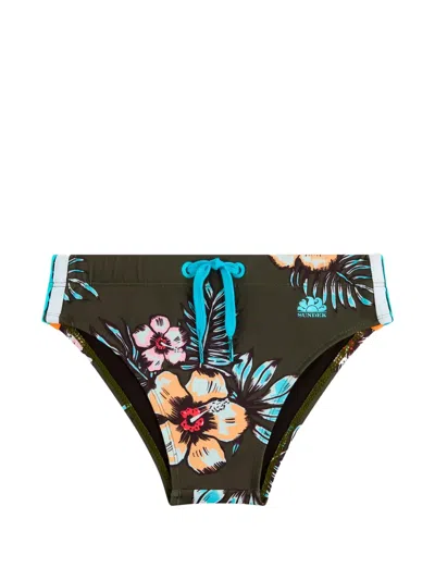 Sundek Kids' Floral-print Drawstring Swim Briefs In Multi