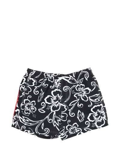 Sundek Floral-print Swim Shorts In Black
