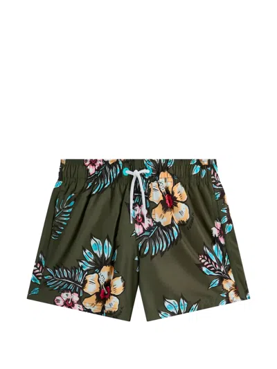 Sundek Kids' Floral-print Swim Shorts In Green