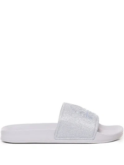 Sundek Glitter-embellished Sliders In Silver